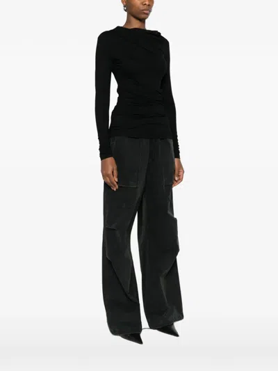 Entire Studios Draped Detail Long Sleeve Round Neck Top In Black