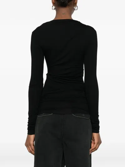 Entire Studios Draped Detail Long Sleeve Round Neck Top In Black