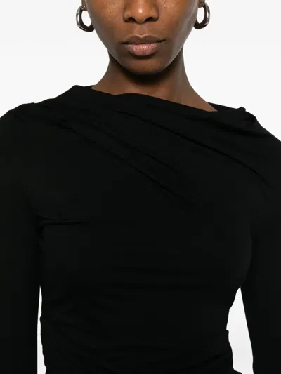Entire Studios Draped Detail Long Sleeve Round Neck Top In Black