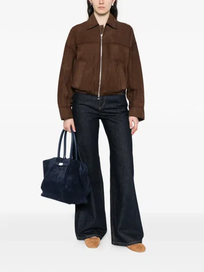 Bully Perforated Zip Leather Jacket In Brown