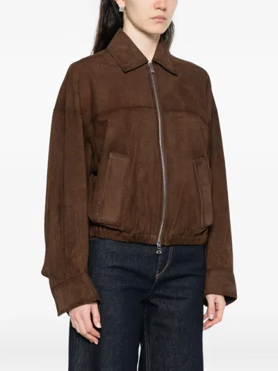 Bully Perforated Zip Leather Jacket In Brown