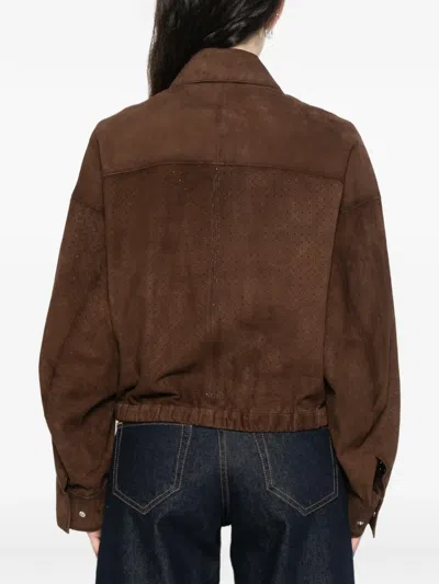 Bully Perforated Zip Leather Jacket In Brown