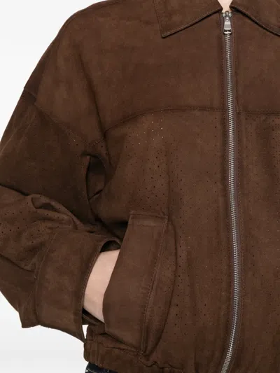 Bully Perforated Zip Leather Jacket In Brown