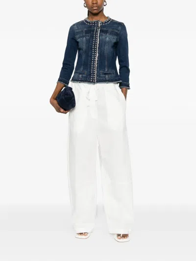 Liu •jo Denim Jacket With Shiny Studs In Blue