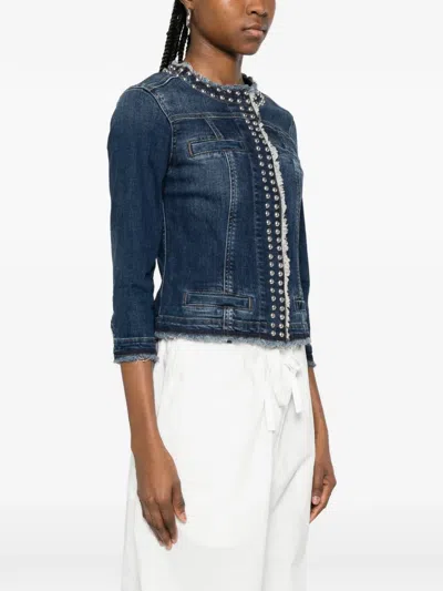 Liu •jo Denim Jacket With Shiny Studs In Blue