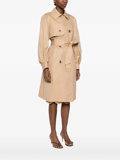 Twinset Double-breasted Belted Coat In Neutral
