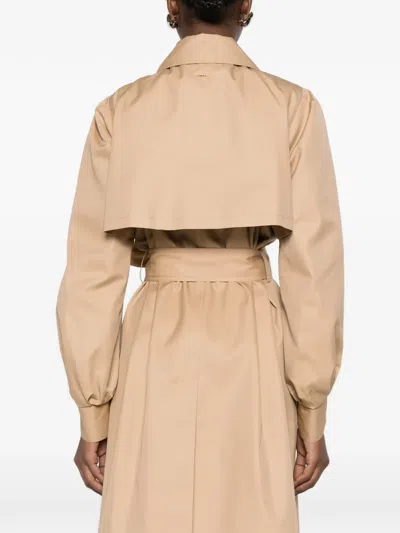 Twinset Double-breasted Belted Coat In Neutral