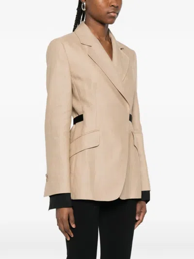 Max Mara Fionda Double Breasted Linen Blazer In Neutral
