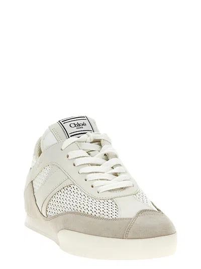 Chloé Kick White Sneakers With Logo Patch On The Tongue And Logo Lettering On The Rear In Fabric And Suede In Nude