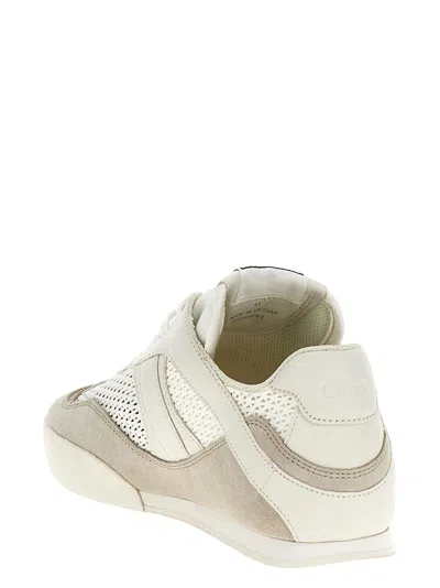Chloé Kick White Sneakers With Logo Patch On The Tongue And Logo Lettering On The Rear In Fabric And Suede In Nude