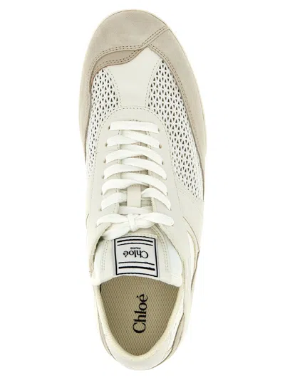 Chloé Kick White Sneakers With Logo Patch On The Tongue And Logo Lettering On The Rear In Fabric And Suede In Nude