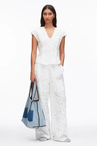 3.1 Phillip Lim 3d Flower Embroidered Cap Sleeve Top In White