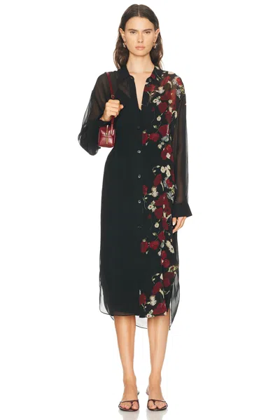 Khaite Gloria Long Sleeve Silk Chiffon Shirtdress In Black
