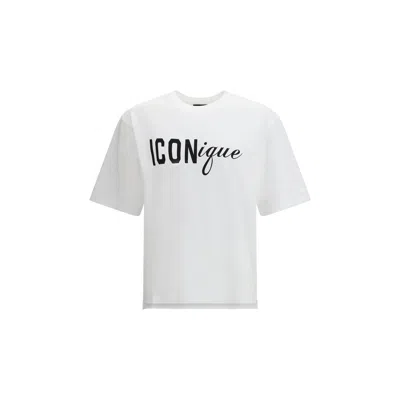 Dsquared2 Men White Crew Neck T-shirt With Raised Collar And Maxi Logo On The Front In Cotton Man In White
