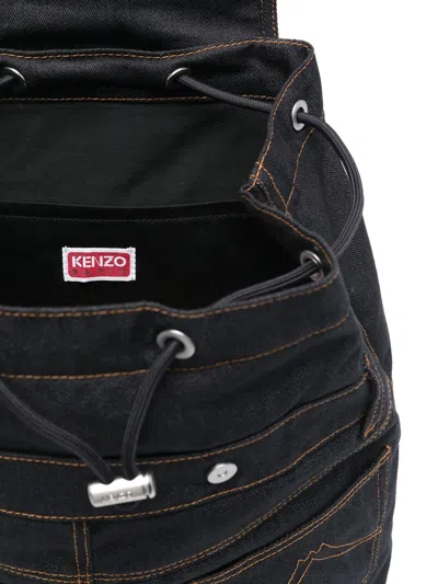 Kenzo Five Pocket Backpack Adjustable Straps Top Handle In Blue