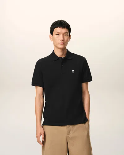 Ami Alexandre Mattiussi Black Cotton Short Sleeves Ami De Coeur Polo Shirt Black