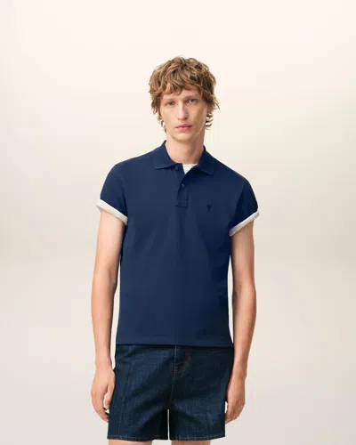 Ami Alexandre Mattiussi Blue Polo Shirt With Adc Patch Logo In Cotton Uomo In Multi