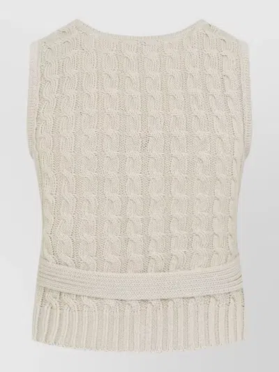 Max Mara Beige Linen And Cable Knit Mxmcalibri Vest In Gray