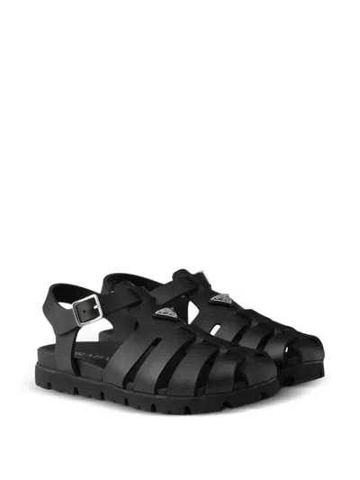 Prada Triangle-logo Sandals In Black