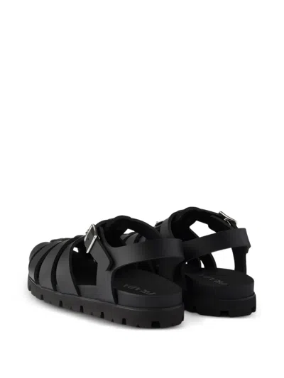 Prada Triangle-logo Sandals In Black