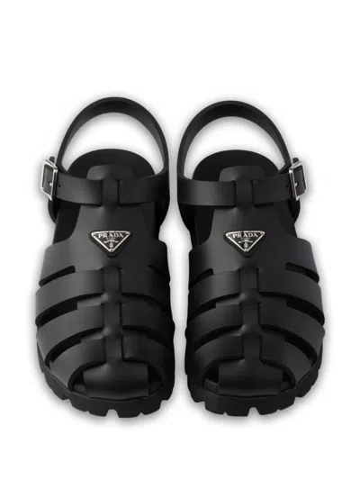 Prada Triangle-logo Sandals In Black