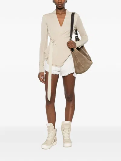 Rick Owens Denim Shorts With Bias Cutoffs In White