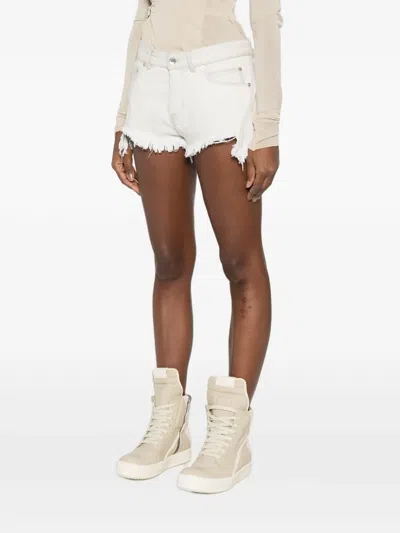 Rick Owens Denim Shorts With Bias Cutoffs In White
