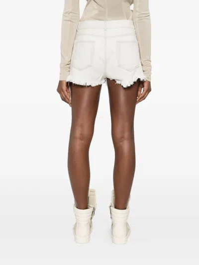 Rick Owens Denim Shorts With Bias Cutoffs In White