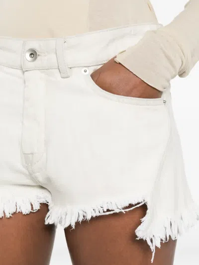 Rick Owens Denim Shorts With Bias Cutoffs In White