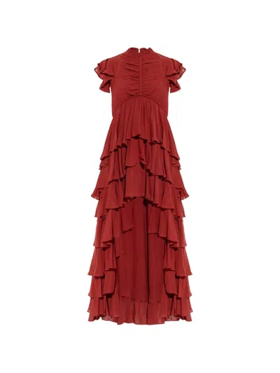 Allsaints Shaela Tiered Ruffle High-low Dress In Brown