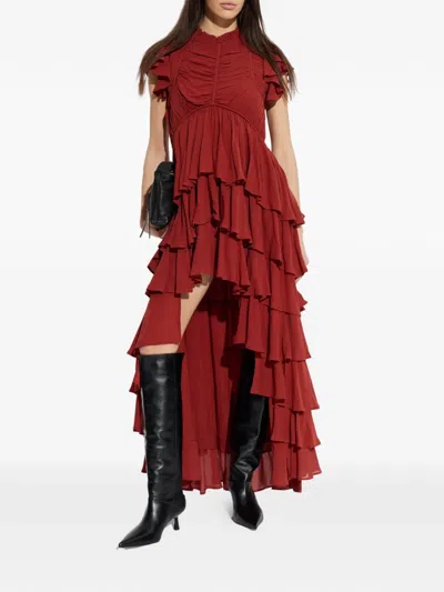 Allsaints Shaela Tiered Ruffle High-low Dress In Brown