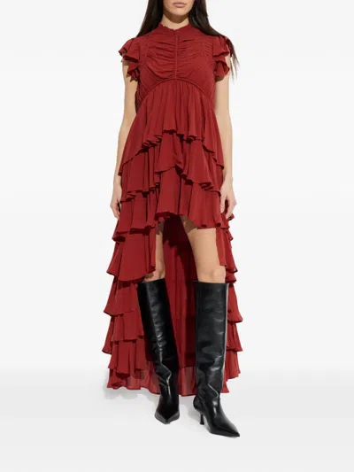 Allsaints Shaela Tiered Ruffle High-low Dress In Brown