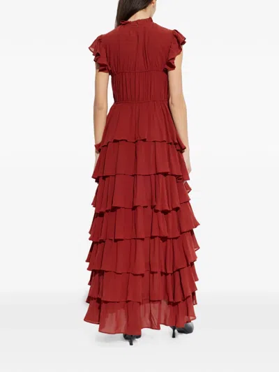 Allsaints Shaela Tiered Ruffle High-low Dress In Brown