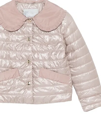 Herno Ruffled Quilted Jacket In Brown
