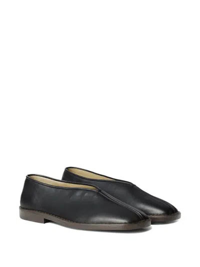 Lemaire Leather Loafers Square Toe Seam Detailing In Black