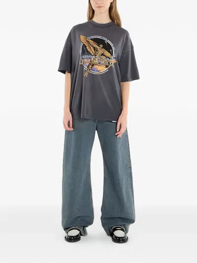 Represent Black Crew Neck T-shirt With Graphic Print On Front And Back And Faded Effect In Cotton Man In Gray