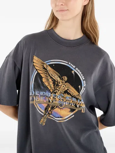 Represent Black Crew Neck T-shirt With Graphic Print On Front And Back And Faded Effect In Cotton Man In Gray