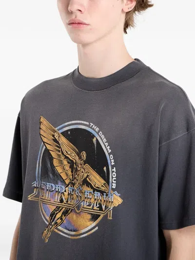 Represent Black Crew Neck T-shirt With Graphic Print On Front And Back And Faded Effect In Cotton Man In Gray