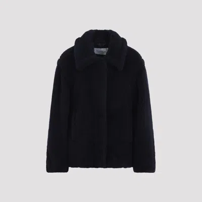 Max Mara Alpaca Wool Jacket Collared Design Front Pockets In Black