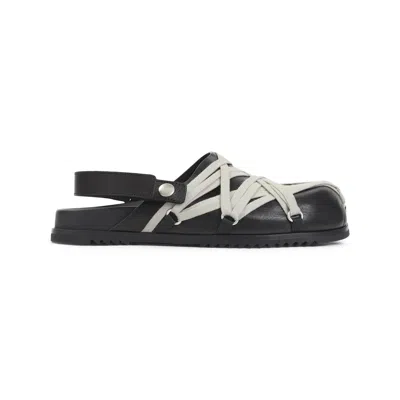 Rick Owens Megalace Mule Granola Black Leather Sandals