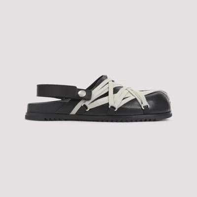 Rick Owens Megalace Mule Granola Black Leather Sandals