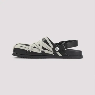 Rick Owens Megalace Mule Granola Black Leather Sandals