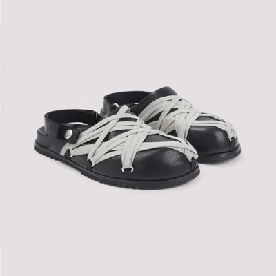 Rick Owens Megalace Mule Granola Black Leather Sandals