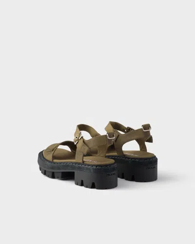 Prada Platform Sandals Ankle Strap Canvas Upper In Green