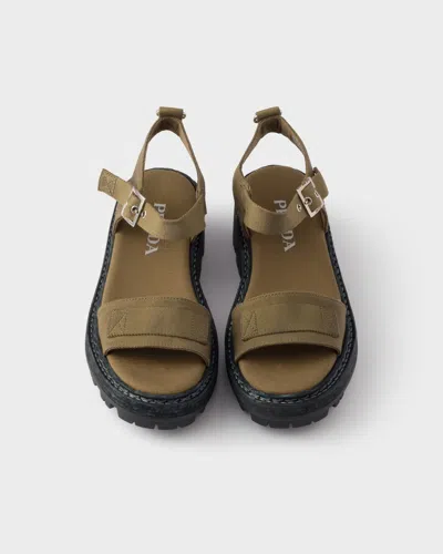 Prada Platform Sandals Ankle Strap Canvas Upper In Green