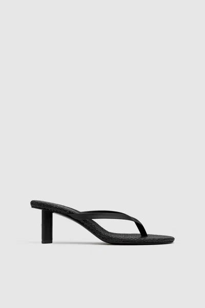 St Agni Woven Thong Heeled Sandal In Black