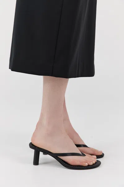 St Agni Woven Thong Heeled Sandal In Black
