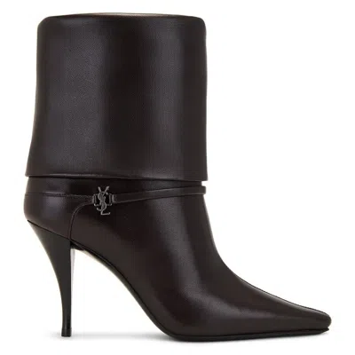Saint Laurent Harris Eagle Brown Leather Boots In Black