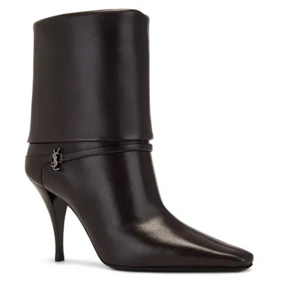 Saint Laurent Harris Eagle Brown Leather Boots In Black