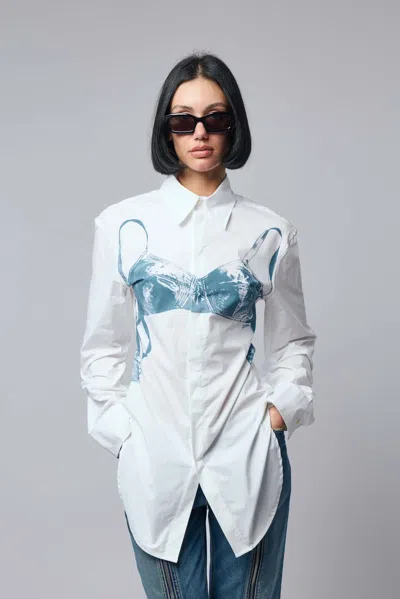 Jean Paul Gaultier Womens White Blue Grey Scanned Bra Stretch-cotton Shirt
